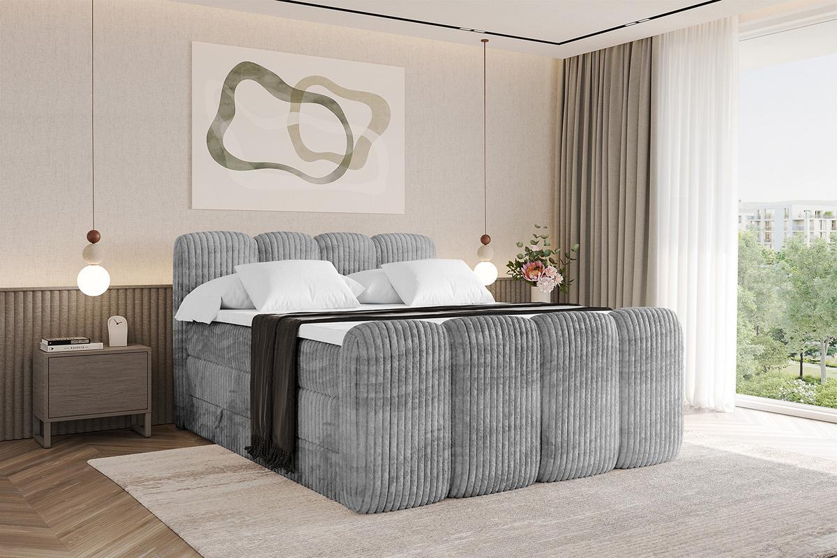 BOXBETT mit Matratze H3|H4 und Lattenrost - NINA-Z KING - 140x200 cm Tila - Hellgrau - Hellgrau, Holzwerkstoff (140/200cm)