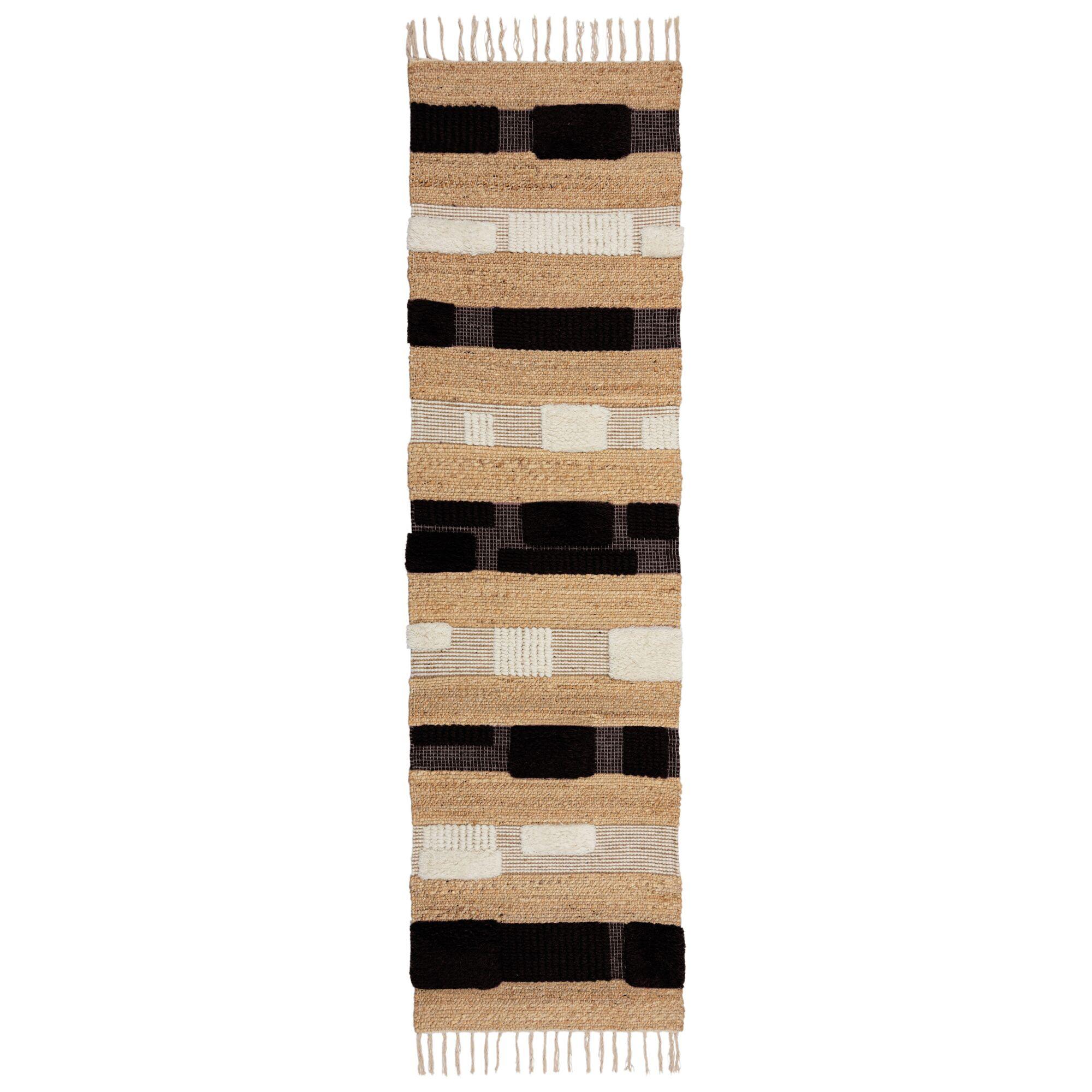 JUTETEPPICH handgewebt mit Fransen WHARFE, im Patchwork-Stil, Natur-Schwarz, 60 x 230 cm - Beige, Textil (60/230cm) - KADIMA DESIGN