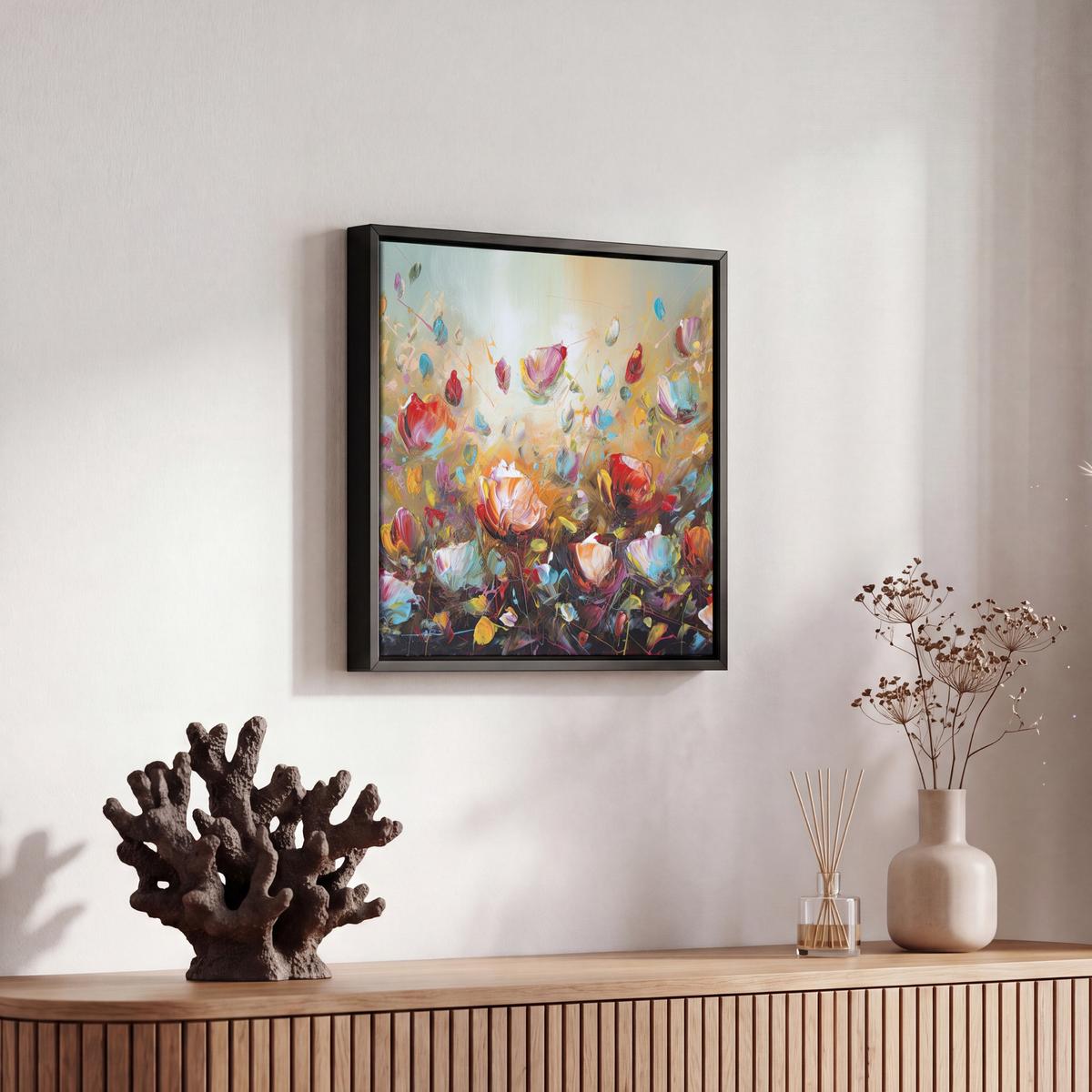 LEINWAND Bilder mit Rahmen - Blumen - Kunst - Natur - Ölgemälde - 20x20 - Multicolor, Textil (20/20cm) - MuchoWow