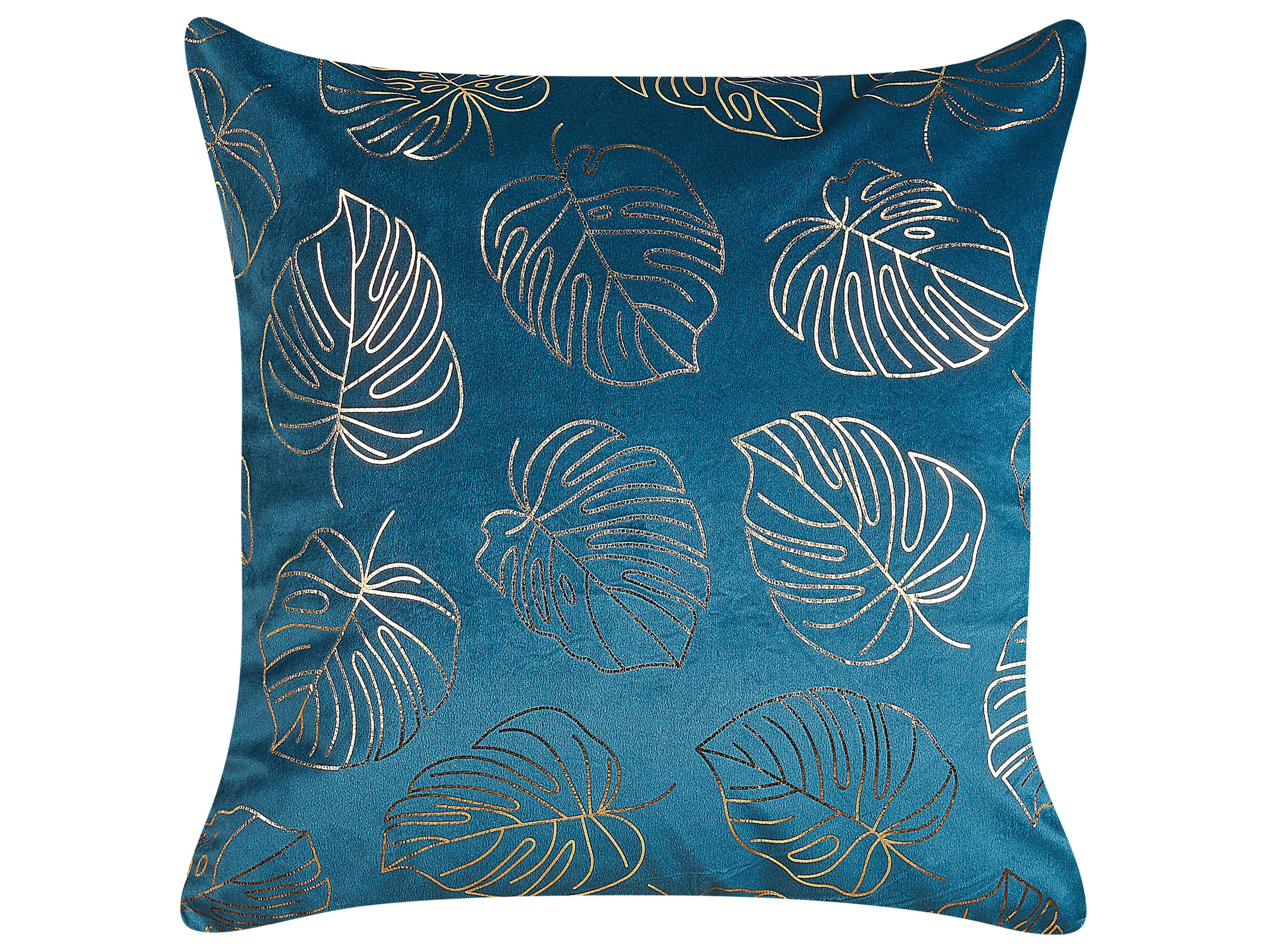 DEKOKISSEN 2er-Set Blau 45/45 cm Monstera - Blau, Textil (45/45cm) - Beliani