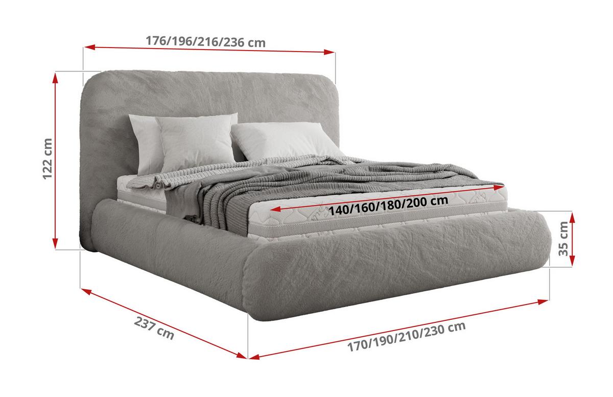 POLSTERBETT BENEA CLASSIC 160/200 - Hellgrau Plüsch - Multipocket-Matratze - Hellgrau, Textil (160/200cm) - MKS