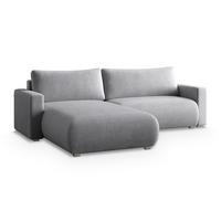 ECKSOFA TURIN P Hellgrau Kordstoff mit Schlaffunktion - Hellgrau/Grau, Holz/Kunststoff (265/183cm) - MASSENO