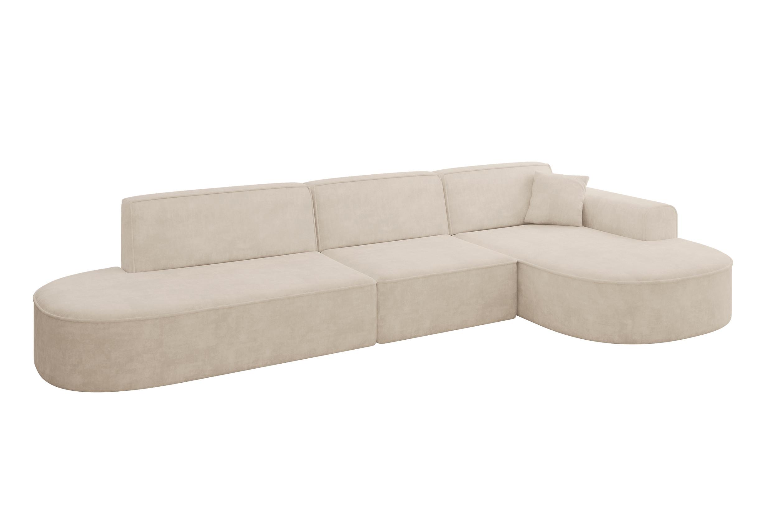 ECKSOFA Ottomane Rechts MARI-L2 - 328x171x79 cm Beige Velours - Beige/Schwarz, Holzwerkstoff/Kunststoff (171/328cm) - ALTDECOR