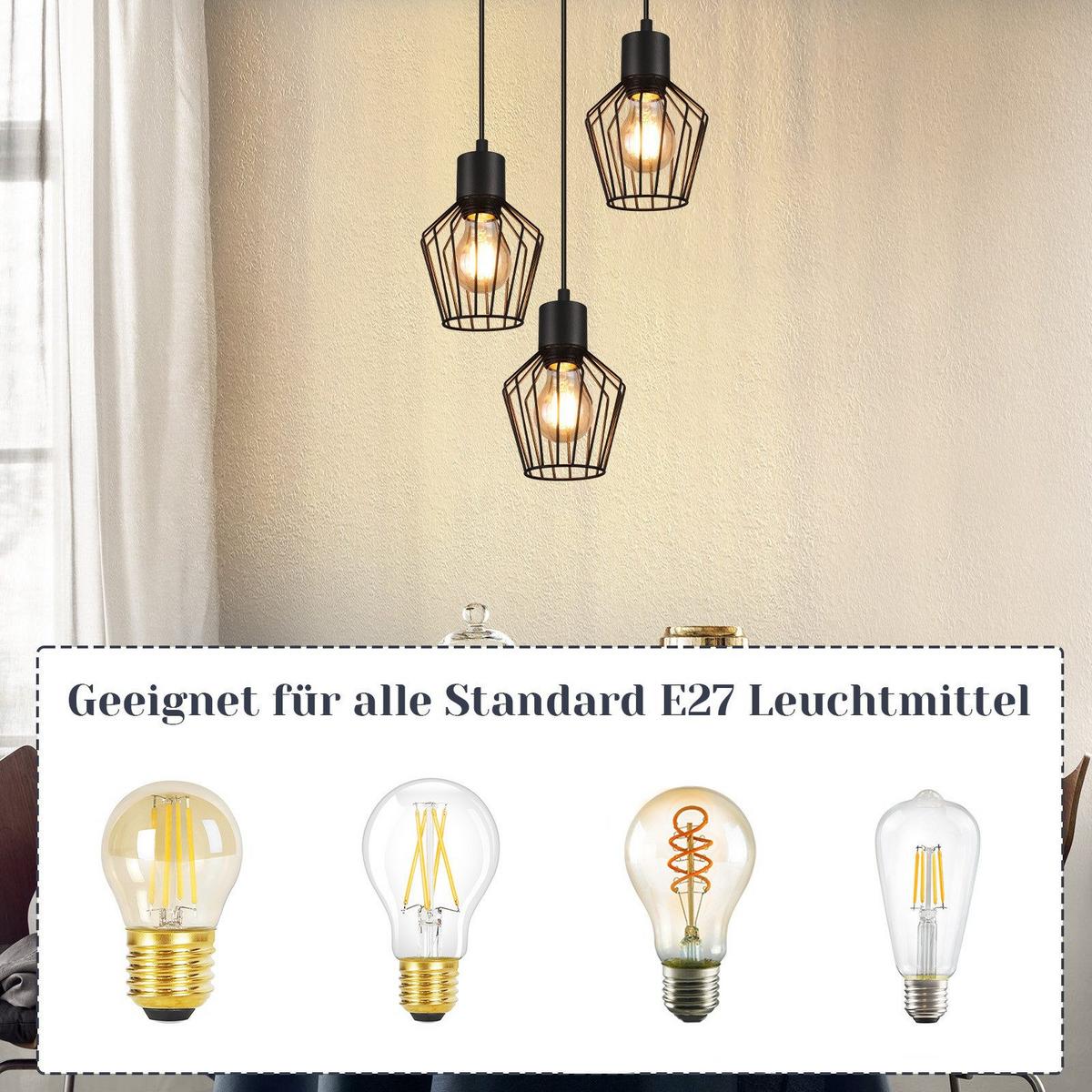 PENDELLEUCHTE Ziel 3-flammig 22/22/150 cm - Schwarz, Metall (22/22/150cm) - Nettlife
