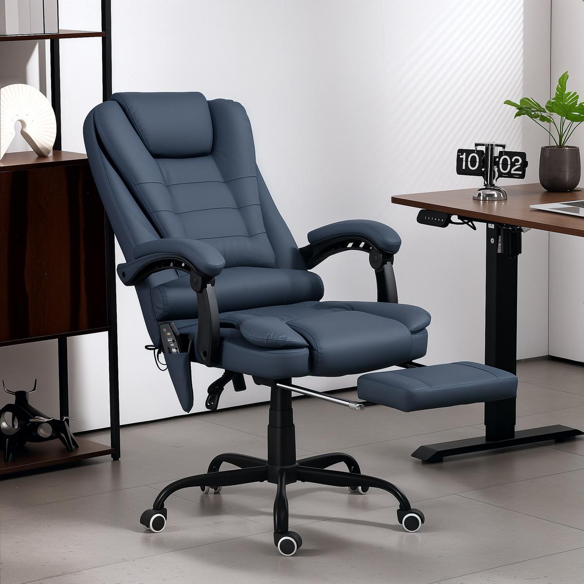 CHEFSESSEL mit 7 Punkt Massage, ergonomischer Chefsessel mit Liegefunktion - Blau/Schwarz, Kunststoff/Metall (67/121/67cm) - Vinsetto