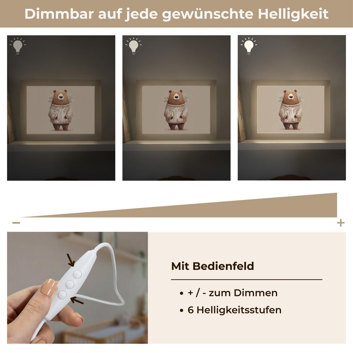 NACHTTISCHLAMPE Bär - Weiße Blumen - Gemütlich 20x15 cm - Taupe, Holzwerkstoff (8/20/15cm) - OnlyWow
