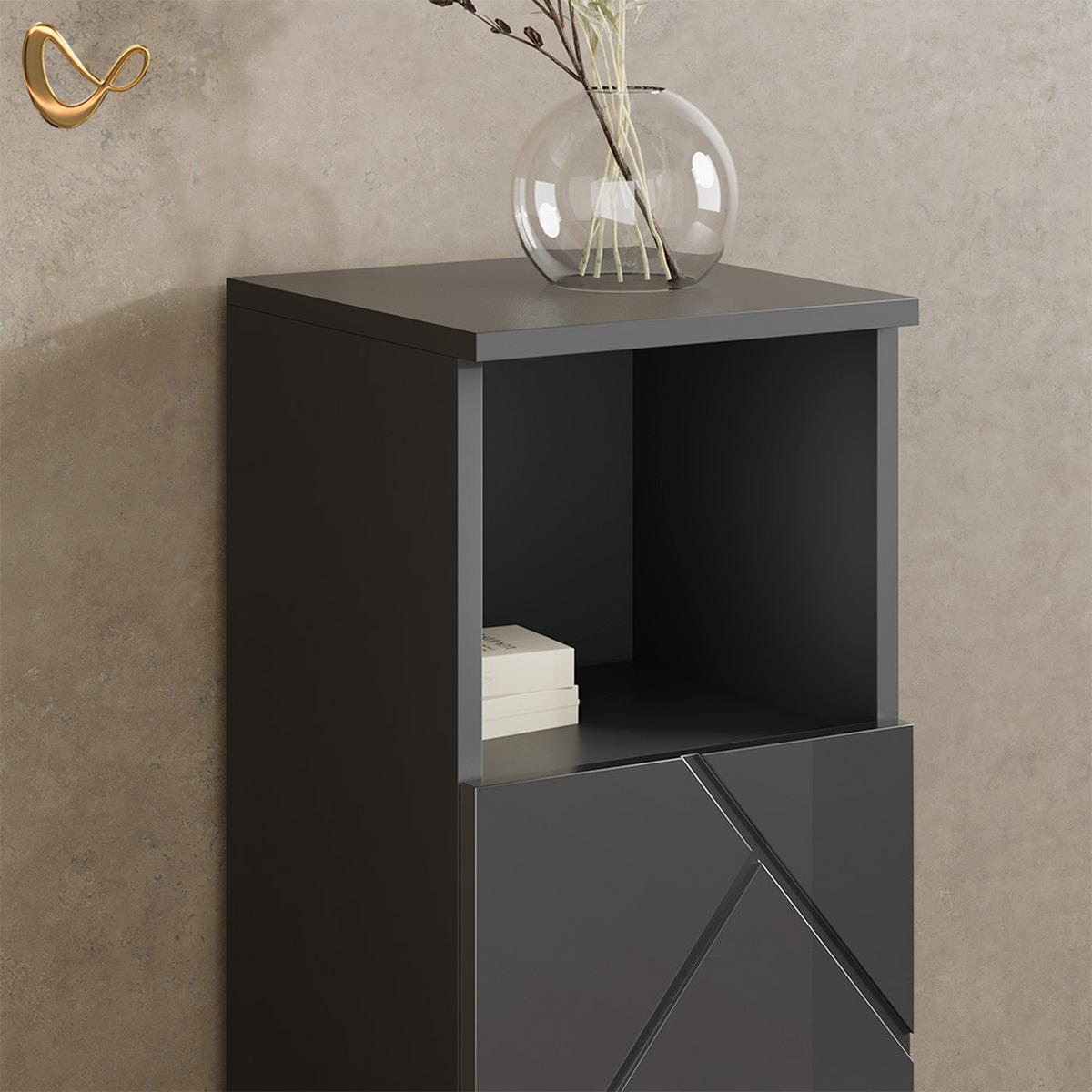 BADMÖBEL-SET Ronco Anthrazit Hochglanz 4 Teile, mit Schubladenschrank und Hochschrank - Schwarz Hochglanz, Holzwerkstoff (80/58/41cm) - Livinity®