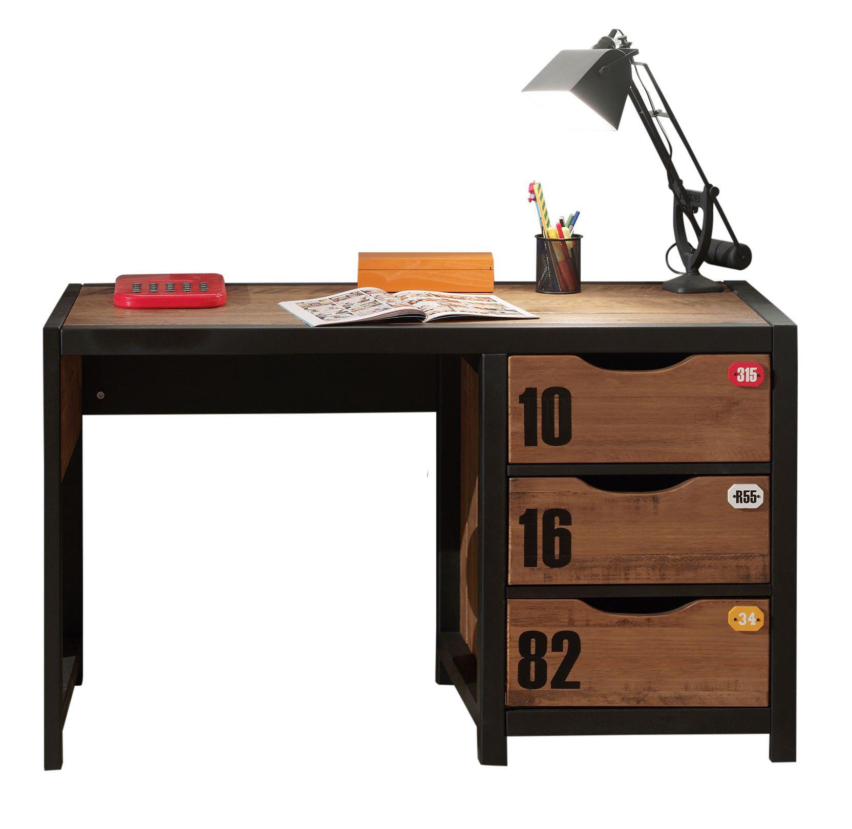 SCHREIBTISCH Kameko 130x60x75 MDF+Massivholz Schwarz/Cognac - Cognac/Schwarz, Holzwerkstoff (130/60/75cm) - 58aufmkessel