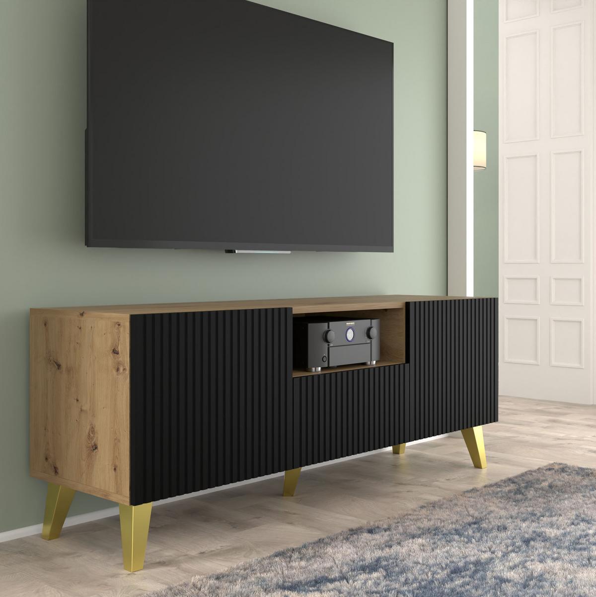 TV LOWBOARD Artisan, Schwarz, Gold 150/56/42 - Goldfarben/Schwarz, Holzwerkstoff (150/56/42cm) - RAUMHIRSCH FURNITURE