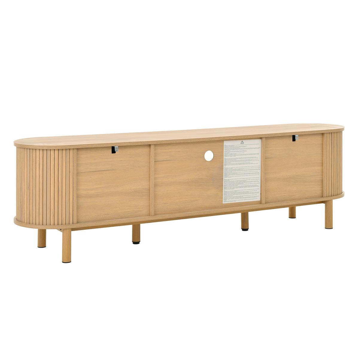 TV-SCHRANK 175 cm Natur Holzoptik mit Rattan-Schublade, Runddesign & offenen Fächern - Naturfarben, Holzwerkstoff (175/51/36cm) - Urban Meuble