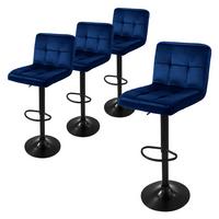 BARHOCKER 4er Set Blau aus Samt höhenverstellbar/drehbar - Blau/Schwarz, Textil/Metall (50/112/45cm) - ML-DESIGN