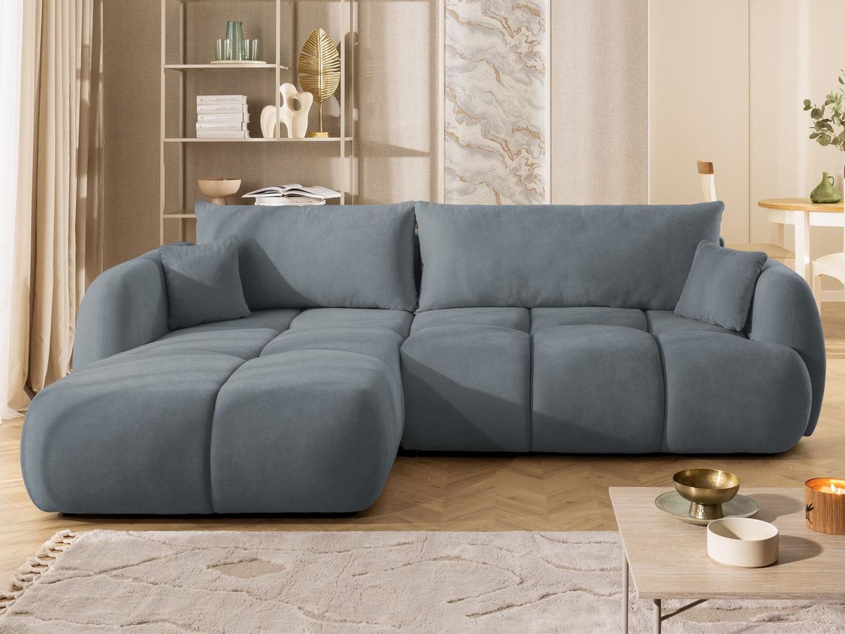 ECKSOFA Loretto aus natürlichem Dunkelgrau Webstoff mit Schlaffunktion, Bettkasten und tiefen Steppungen in Bubble-Optik - Dunkelgrau/Schwarz, Holz/Kunststoff (180/275cm) - S-Style