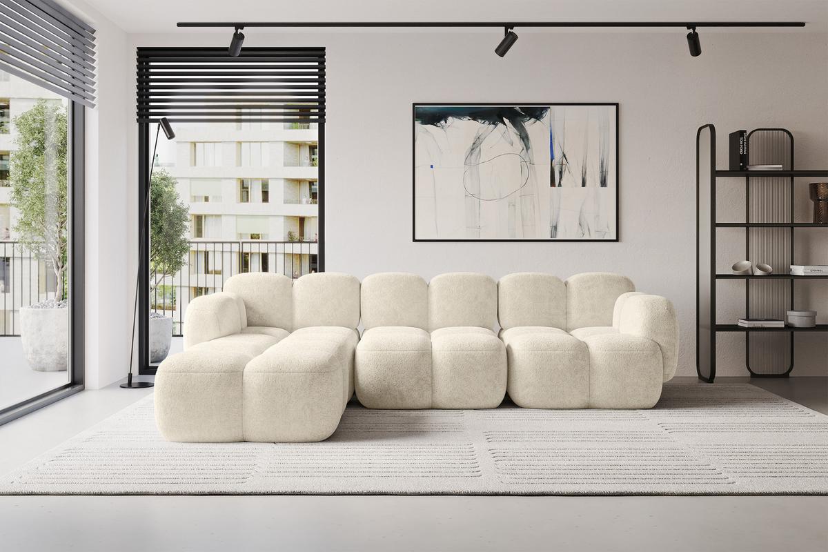ECKSOFA modulares Sofa Links Miko-L2 302x205x75 Creme Velours - Creme/Schwarz, Holzwerkstoff/Kunststoff (302/205cm) - ALTDECOR