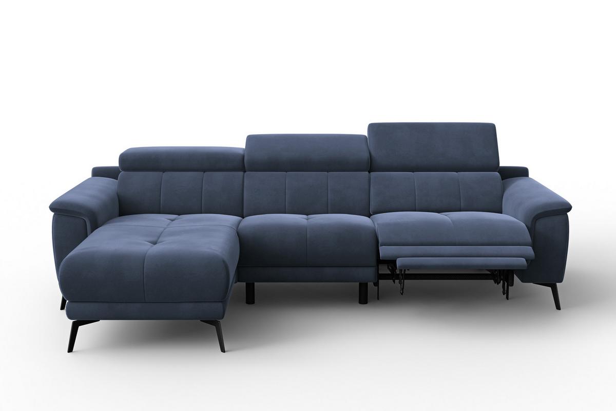 ECKSOFA FIERO 4-Sitzer LINKS, Marineblauer Veloursstoff - Blau/Schwarz, Holz/Textil (288/170cm) - Courtois Laville