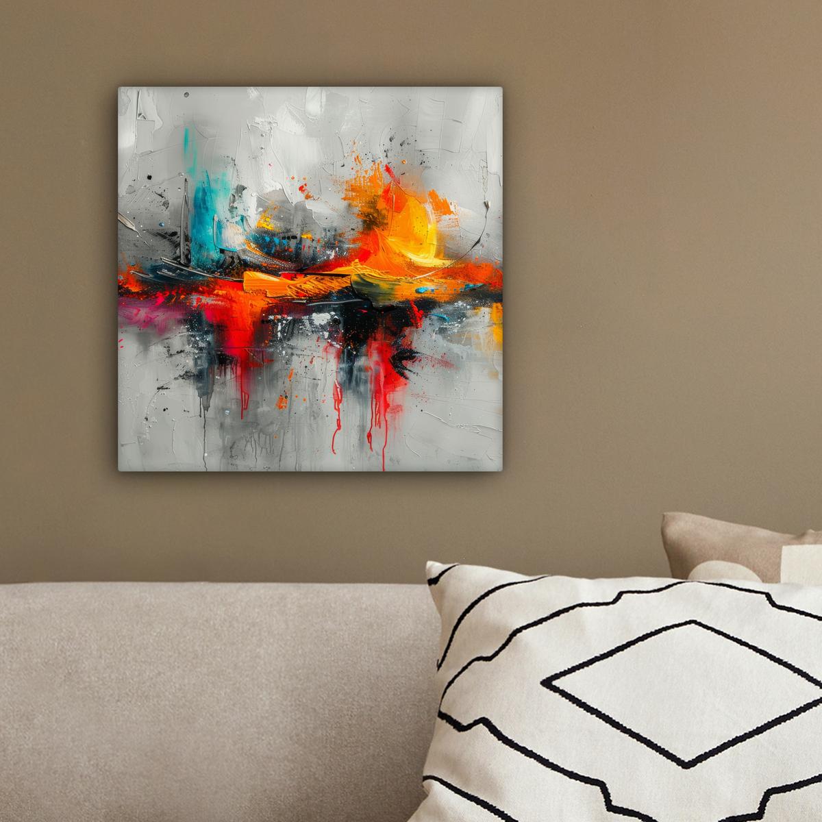 LEINWANDBILD Moderne Kunst - Orange - Grau - Abstrakt Deko Wohnzimmer 20x20 cm - Hellgrau, Textil (20/20cm) - MuchoWow