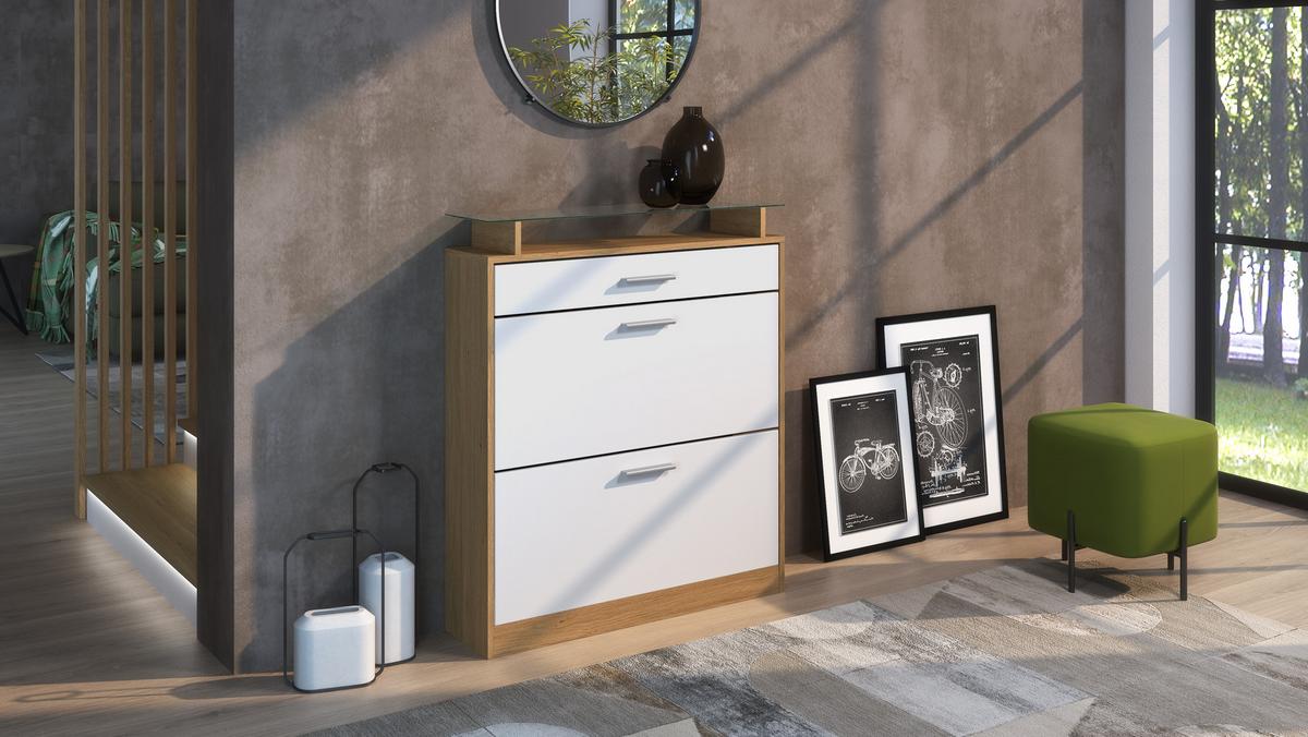 SCHUHSCHRANK Loret Weiß matt - Weiß, Holzwerkstoff (89/104/23cm) - Vladon