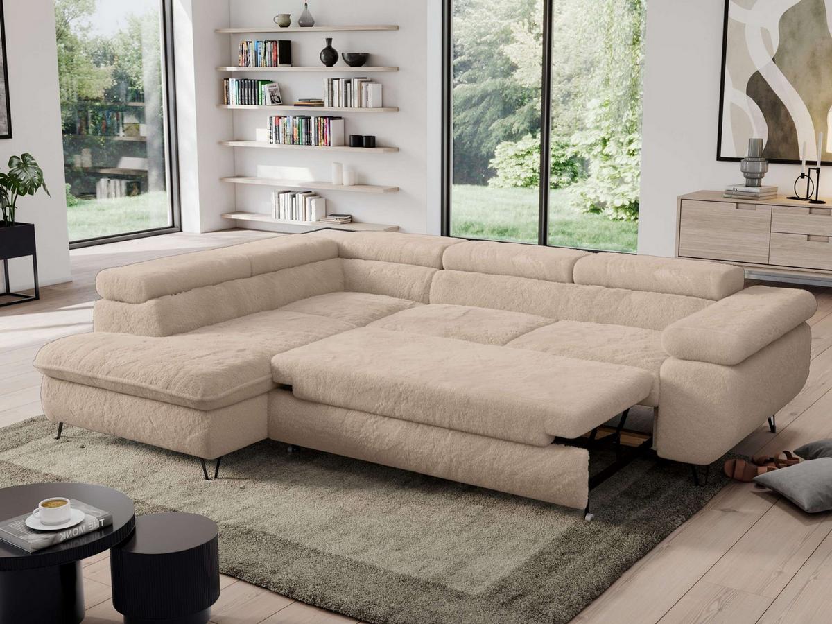 ECKSOFA PEDRO L Beige Plüsch - Links Seite - Sandfarben/Beige, Textil/Metall (208/273cm) - MKS