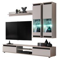 WOHNWAND Kaschmir, schwarz 4-teilig 175 cm, Schrankwand mit LED-Beleuchtung - Kaschmir/Schwarz, Glas/Holzwerkstoff (175/150/37cm) - Inn.Furn