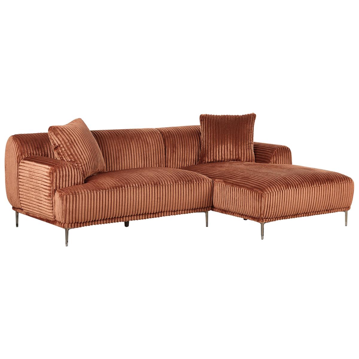 ECKSOFA Cord Braun rechtsseitig Stenum - Messingfarben/Braun, Textil (242/168cm) - Beliani