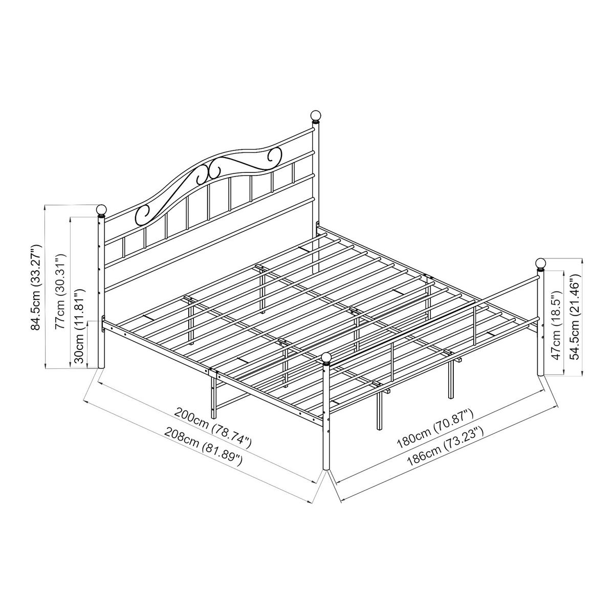 METALLBETT Florenz - Schwarz, Metall (180/200cm) - [en.casa]