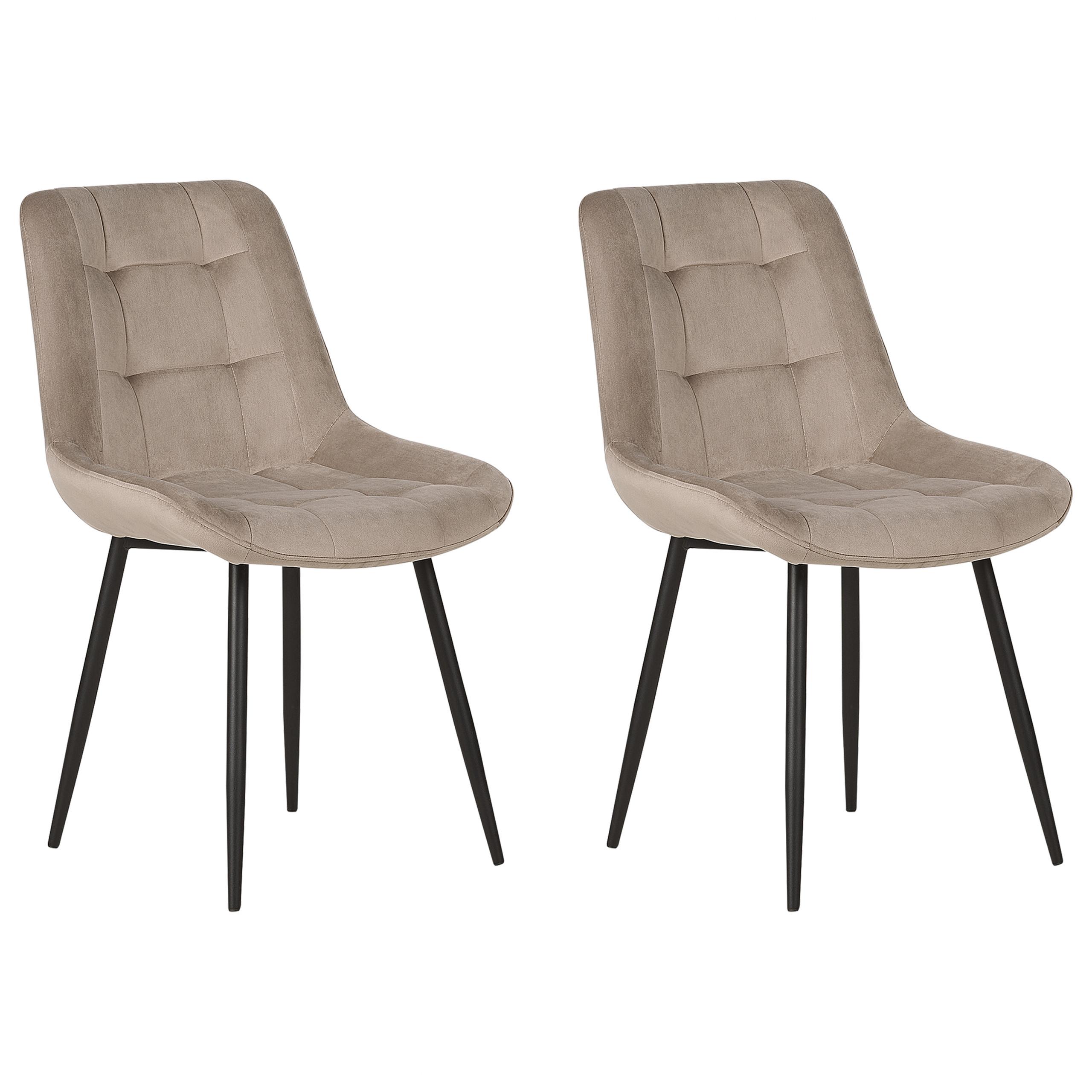 ESSZIMMERSTUHL 2er-Set Samtstoff taupe Melrose - Beige/Schwarz, Textil (55/85/61cm) - Beliani
