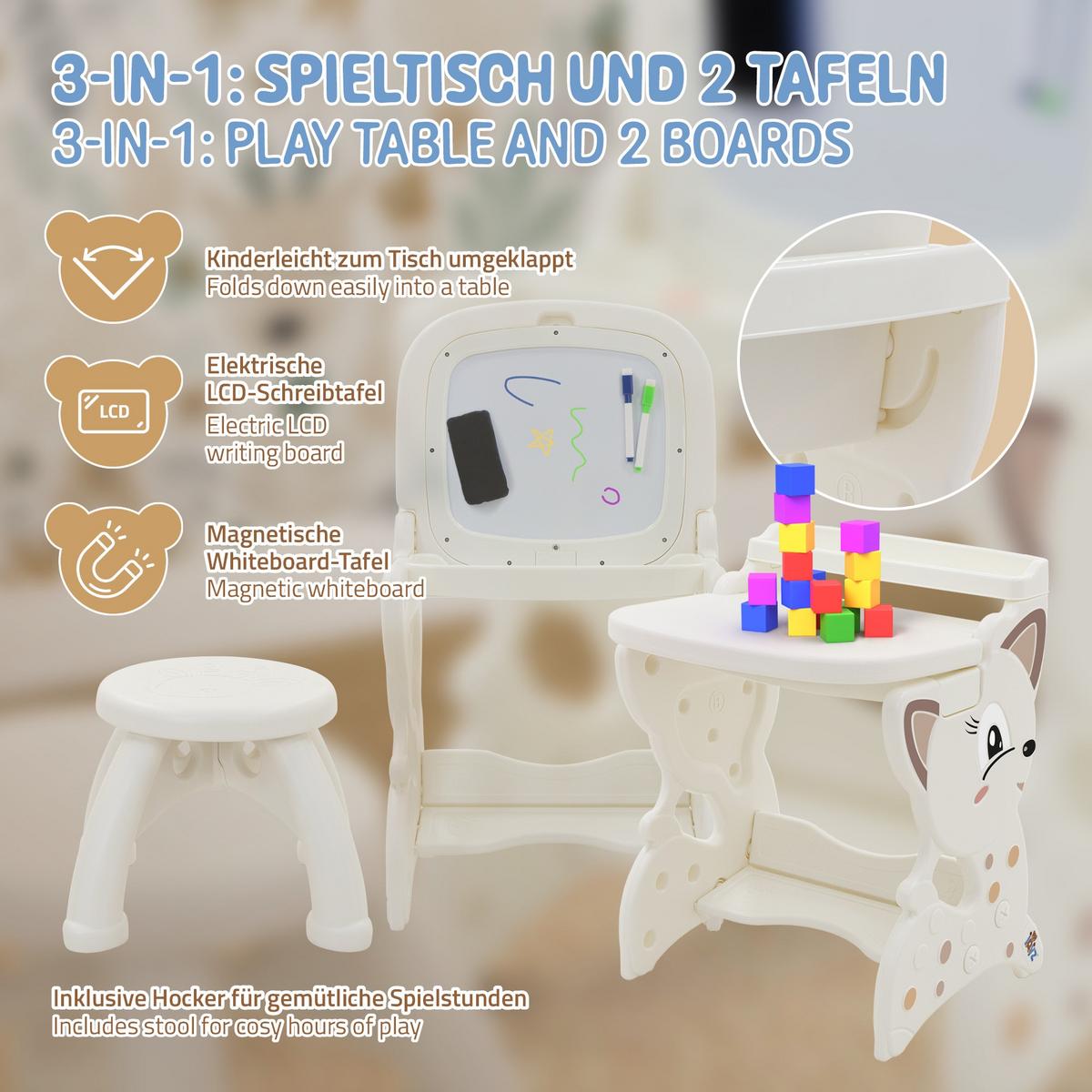 KINDER MALTISCH Weiß mit Hocker - Weiß, Kunststoff (41/76/45cm) - Joyz