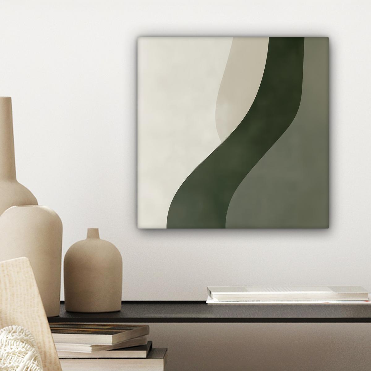 LEINWANDBILD Japandi - Grün - Abstrakt - Modern Deko Wohnzimmer 20x20 cm - Salbeigrün, Textil (20/20cm) - MuchoWow