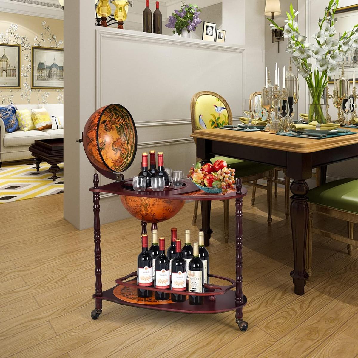 WEINREGAL globusbar minibar Braun - Braun, Holz (33/88cm) - COSTWAY
