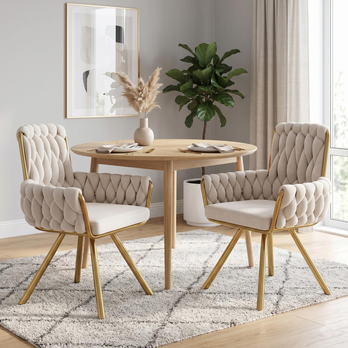 ESSZIMMERSTUHL 2er set samt gepolstert drehbar metallgestell mit armlehnen - Beige, Textil (63/87/55cm) - Urban Meuble