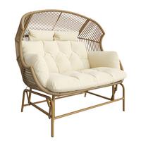 GARTENSCHAUKEL 145 cm Natur PE-Rattan 2-Sitzer Schaukelstuhl mit Kissen & Metallgestell für Balkon und Terrasse - Naturfarben, Metall (145/143/85cm) - Urban Meuble