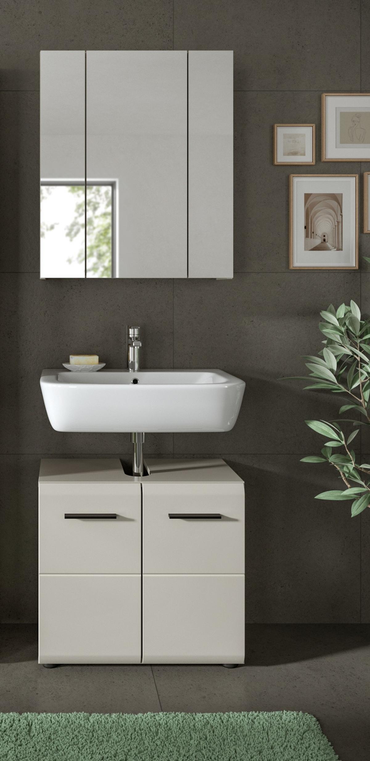 BADMÖBEL-SET Kaschmir 2-teilig 60 cm, Badschränke in modernem Design - Kaschmir/Schwarz, Glas/Holzwerkstoff (60/185/30cm) - Inn.Furn