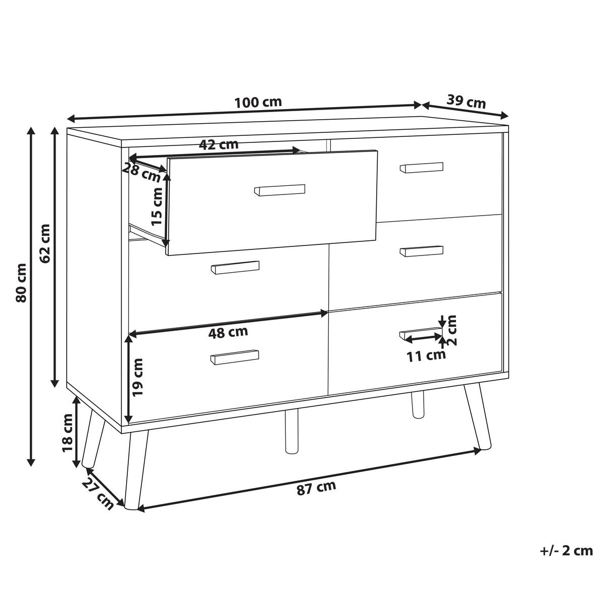 KOMMODE mit 6 Schubladen Weiß Newark - Weiß, Holzwerkstoff (100/80/39cm) - Beliani
