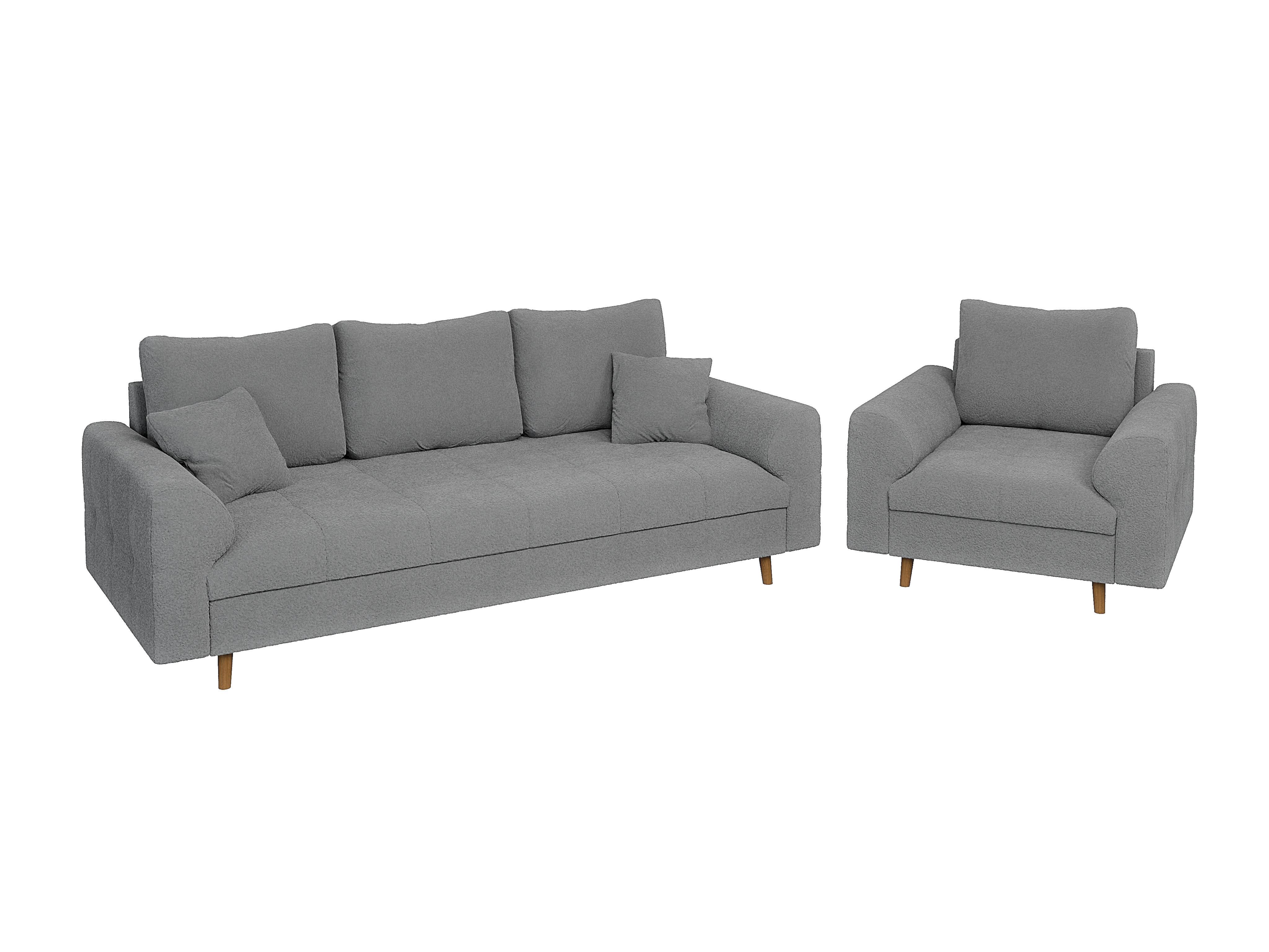 SITZGARNITUR 3+1 Henrik Grau Boucle - Braun/Grau, Holz/Textil (210/81/93cm) - S-Style
