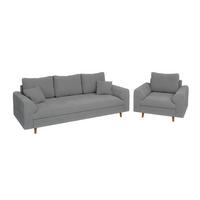 SITZGARNITUR 3+1 Henrik Grau Boucle - Braun/Grau, Holz/Textil (210/81/93cm) - S-Style