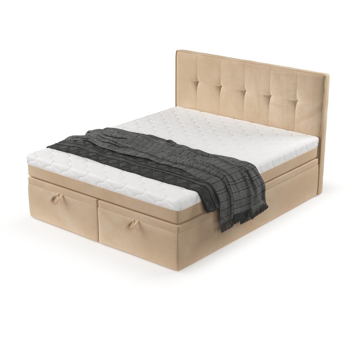 BOXBETT Arivo 140/200 cm Beige im Kronos Stoff - Beige/Schwarz, Holz/Holzwerkstoff (140/200cm) - AltaBeds