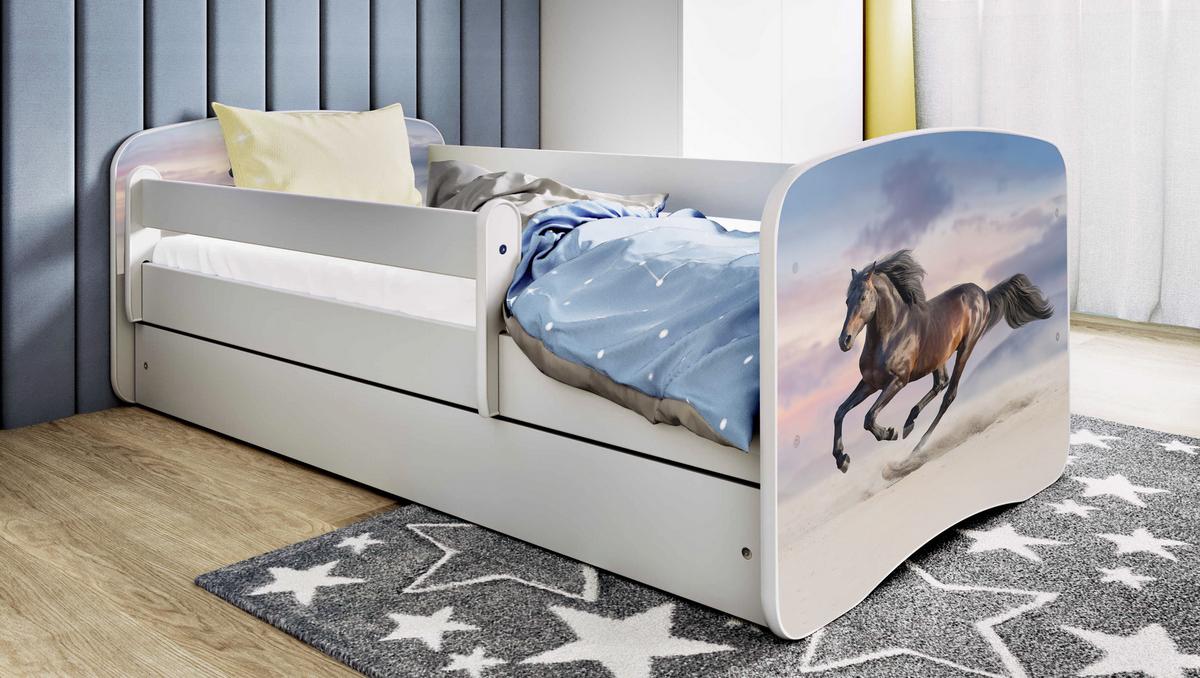 KINDERBETT Pferd im Galopp mit Schublade und Matratze 160/80 - Weiß, Holzwerkstoff (80/160cm) - RAUMHIRSCH FURNITURE