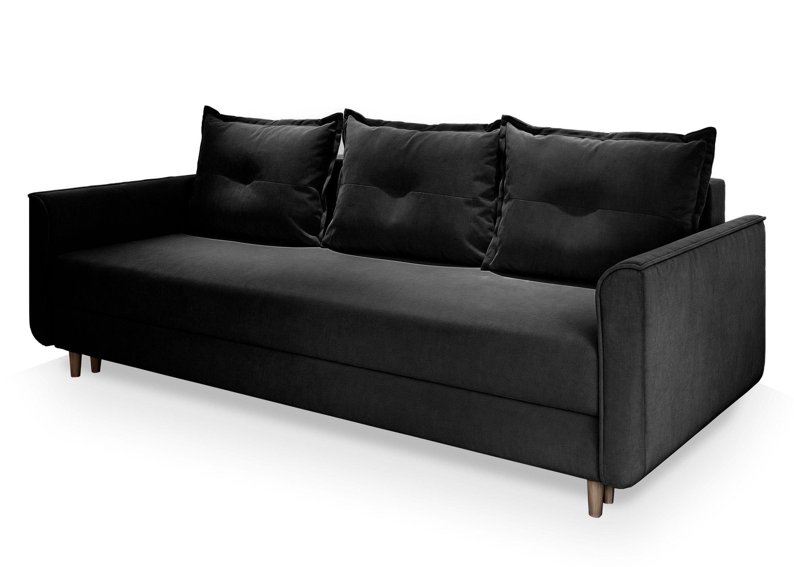 BETTSOFA NAPOL Schwarz Plüsch-Stoff mit Schlaffunktion - Schwarz, Textil (220/93/87cm) - MASSENO