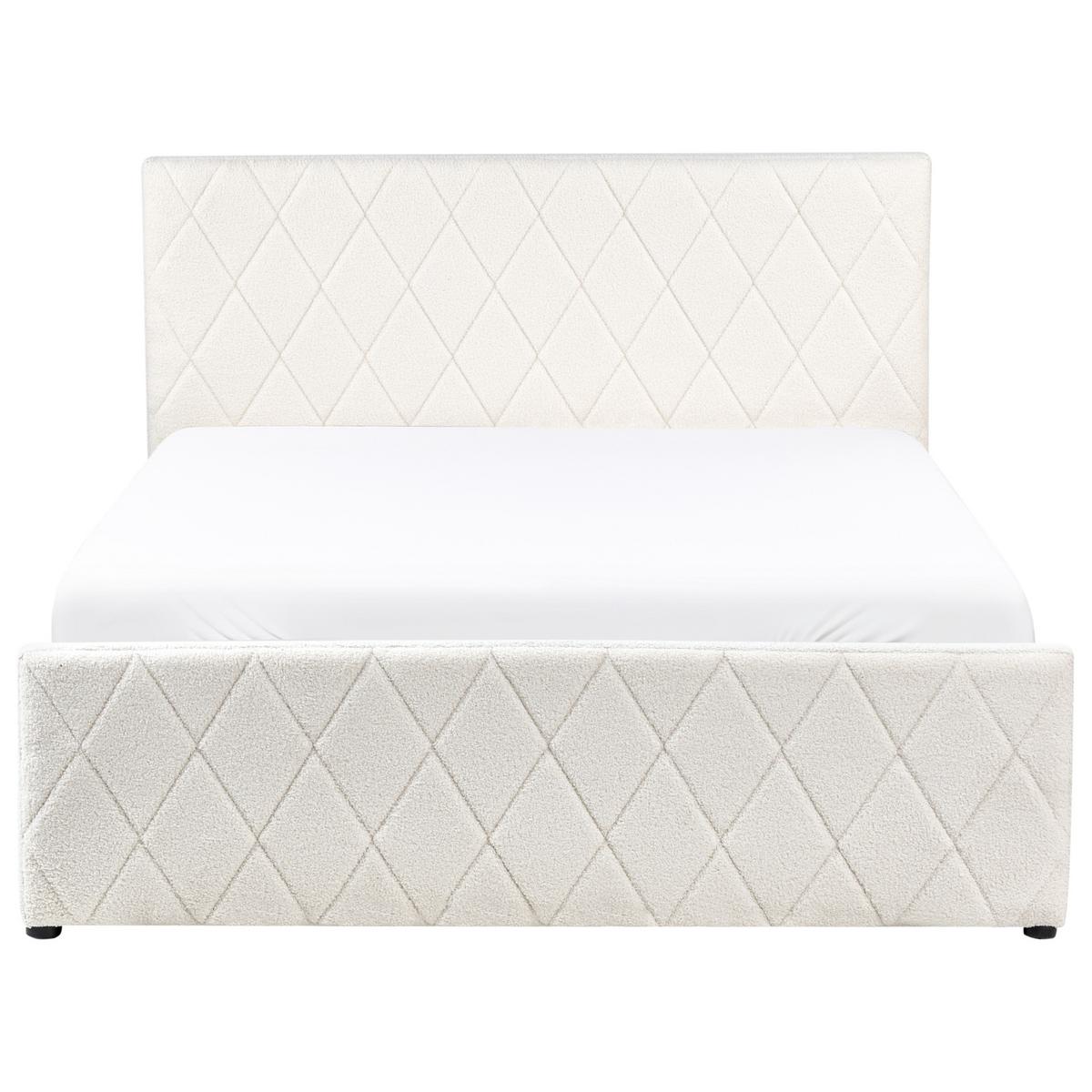 BETT mit Stauraum 140/200 cm Bouclé Cremeweiß Rochefort - Creme, Textil (140/200cm) - Beliani