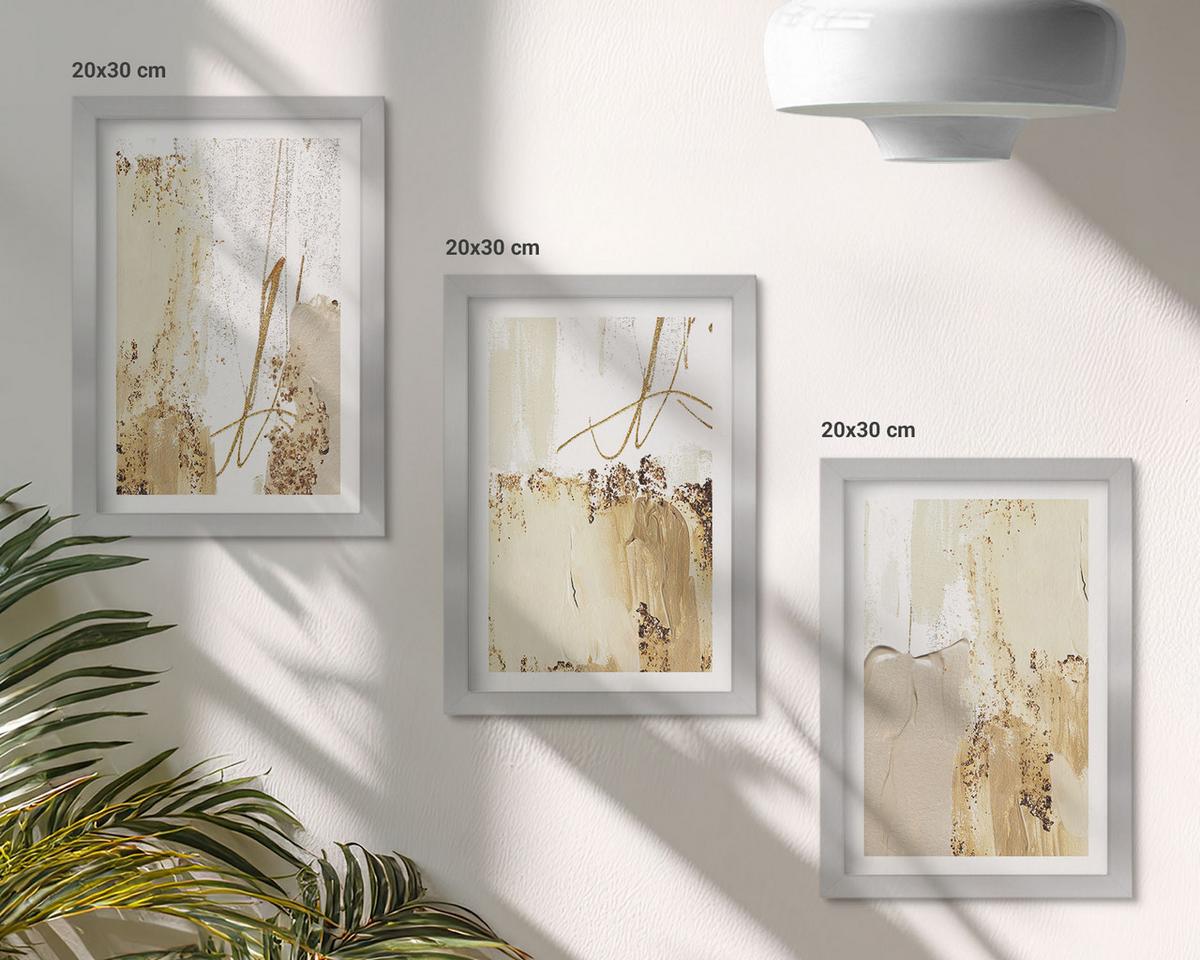 BILDER SET 3er Set - 20x30 cm Silberner Rahmen - Abstrakte Muster beige weiß - Silberfarben, Kunststoff (20/30cm) - TULUP