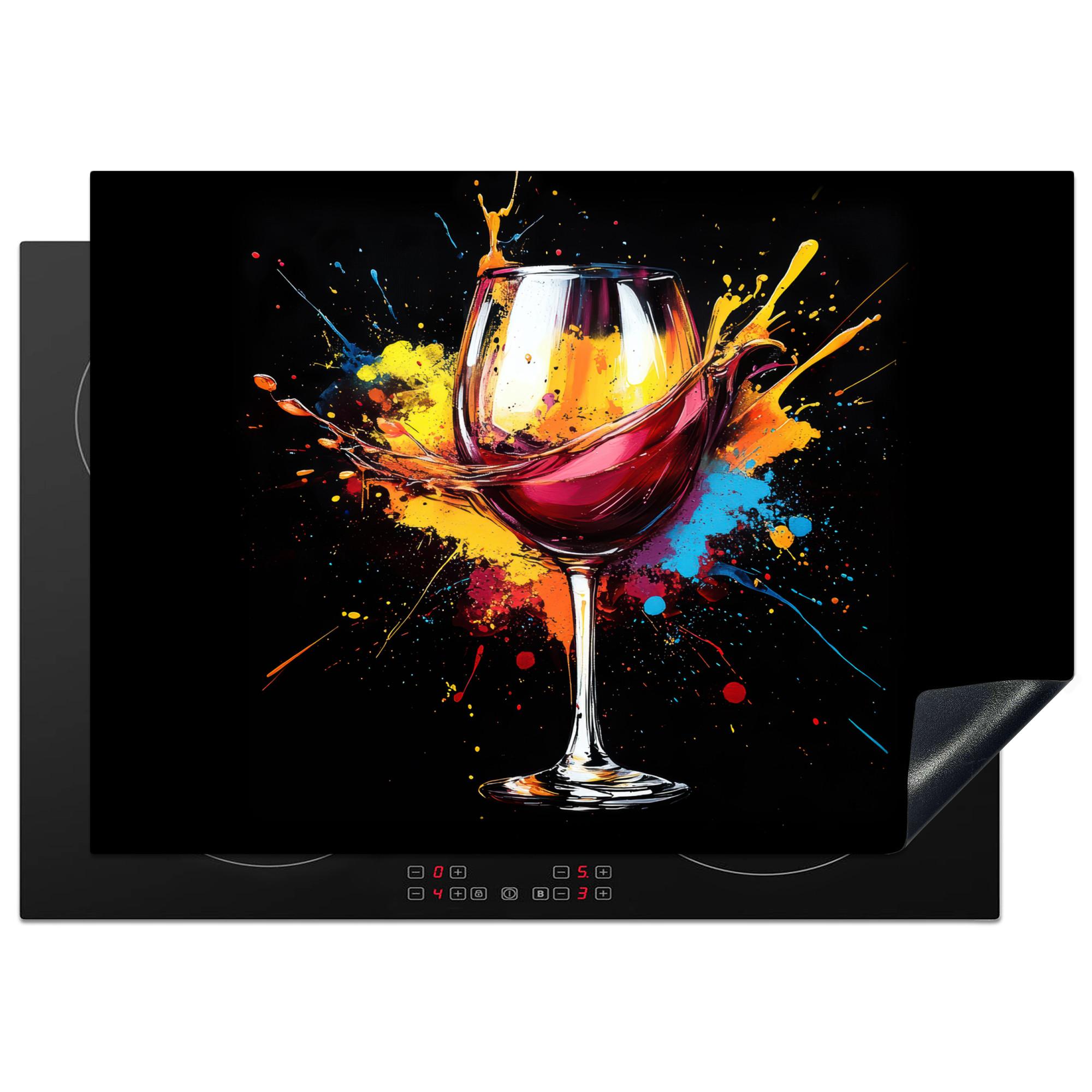 HERDABDECKPLATTE Wein - Glas - Graffiti - Getränk - Rot - Farbe Herdabdeckung Induktionsfeld 75x52 cm - Weinrot, Kunststoff (75/52/0.2cm) - MuchoWow