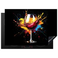 HERDABDECKPLATTE Wein - Glas - Graffiti - Getränk - Rot - Farbe Herdabdeckung Induktionsfeld 75x52 cm - Weinrot, Kunststoff (75/52/0.2cm) - MuchoWow