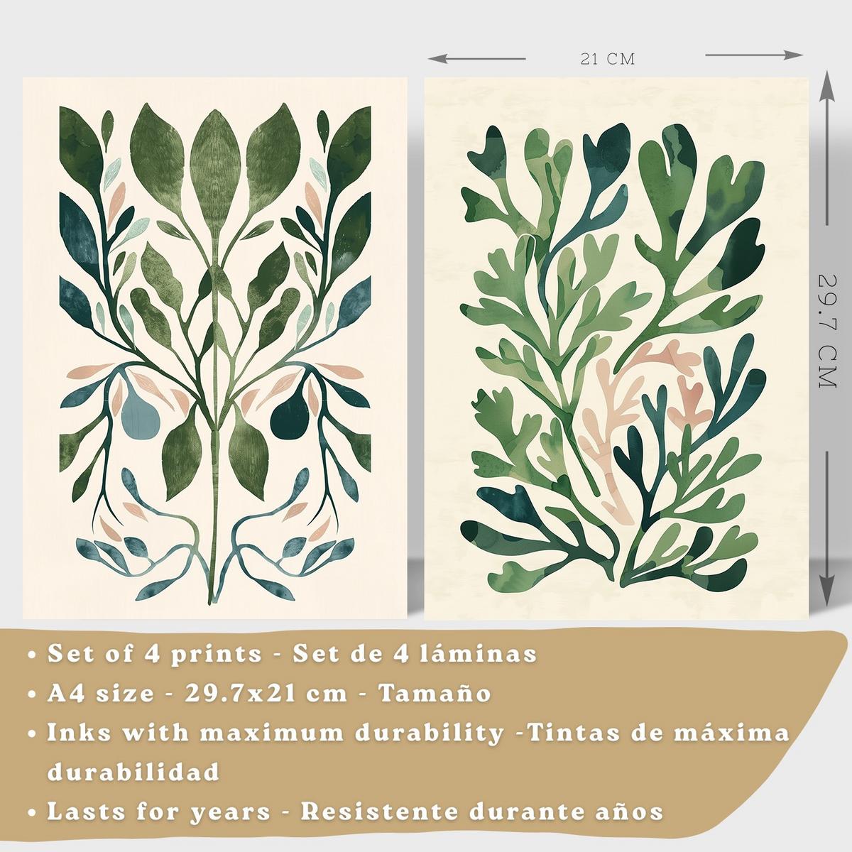 POSTER 2er-Set Wandbilder Matisse Blumen modern Wohnzimmer Deko, Schlafzimmer, Küche, Badezimmer Rahmenlos A4 - Beige, Papier (29.7/1/21cm) - Nacnic