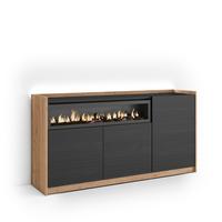SIDEBOARD, Schwarz und Eiche, 156/37/80cm, Kamin mit Feuereffekt - Schwarz, Holzwerkstoff (156/80/37cm) - Skraut Home