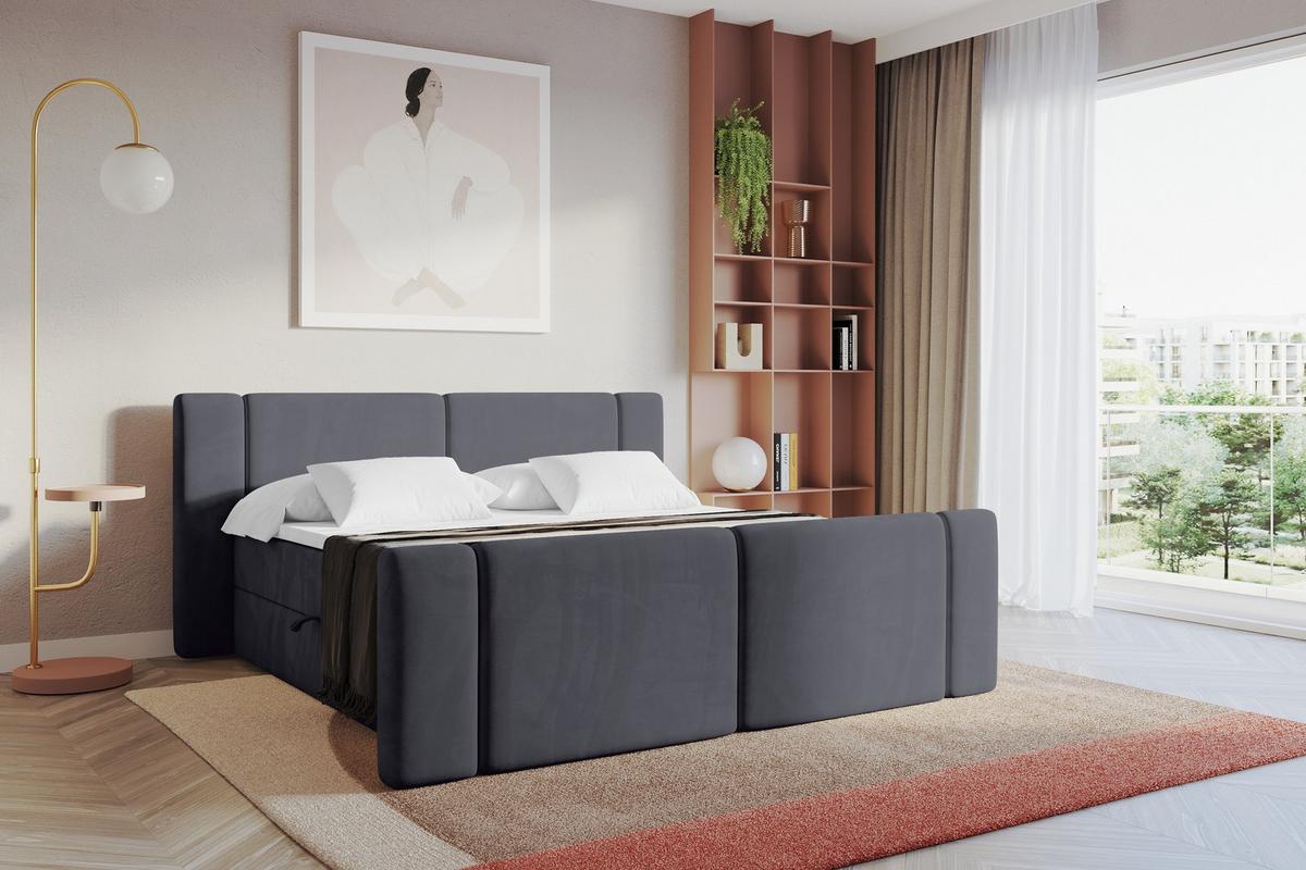 BOXBETT mit Matratze H4 - EVON Zanozek - 180x200 cm Dunkelgrau - Dunkelgrau, Holzwerkstoff (180/200cm) - ALTDECOR