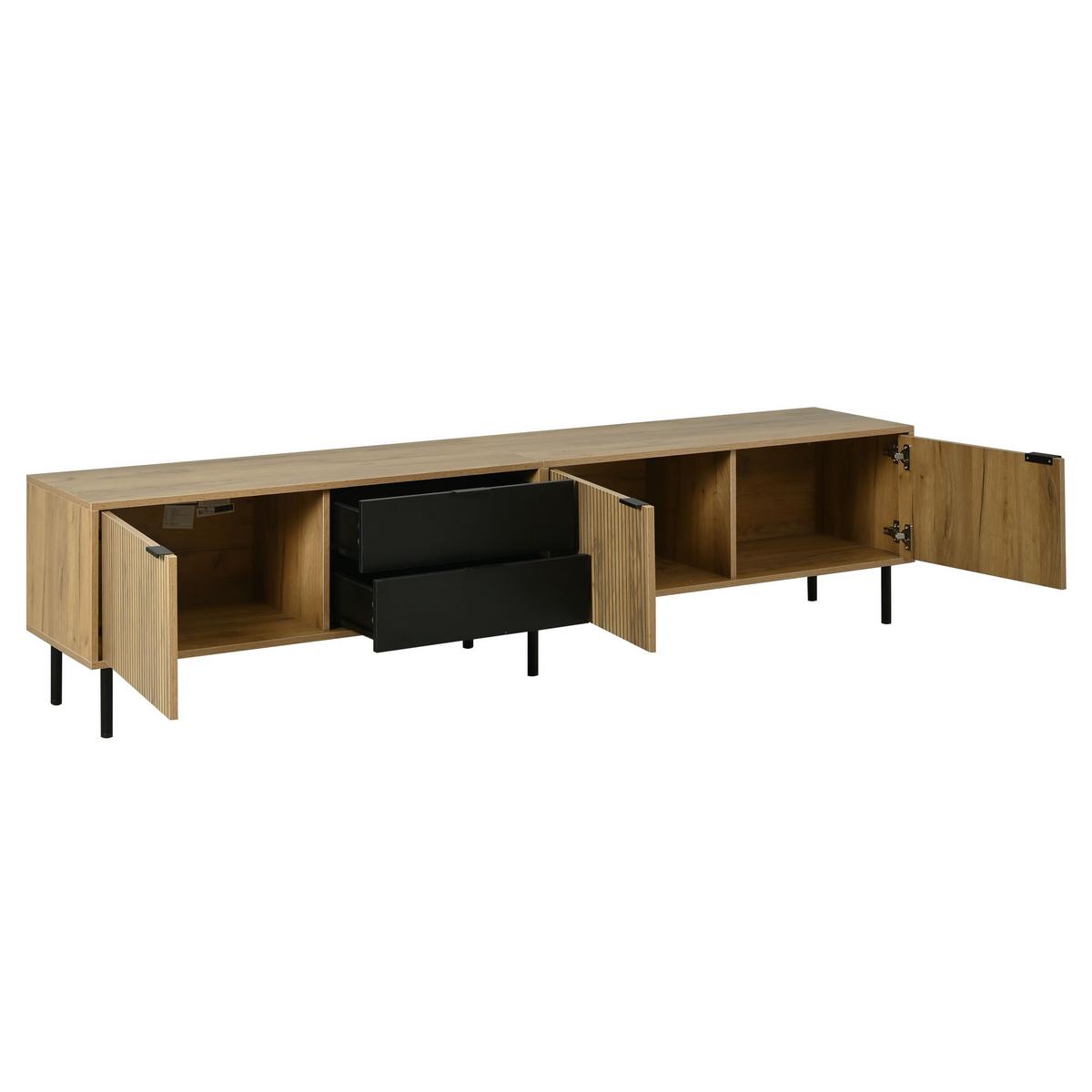 TV-LOWBOARD Lowboard 208cm Schwarz & Holzoptik für 85 Zoll, 3 Schränke und 2 Schubladen - Naturfarben, Holzwerkstoff (208/48/40cm) - Urban Meuble