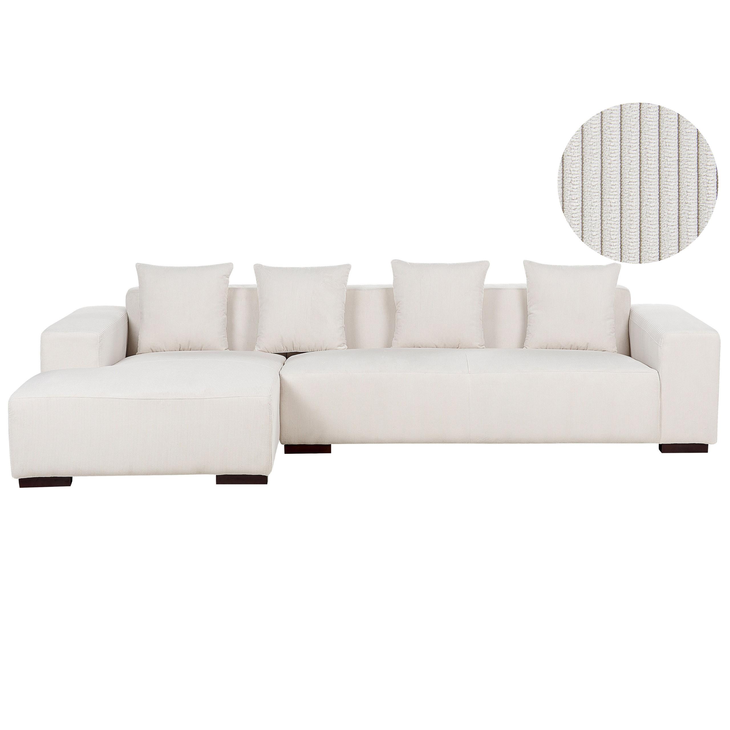 ECKSOFA 4-Sitzer Cord Cremeweiß rechtsseitig Lungo - Creme/Weiß, Textil (285/160cm) - Beliani
