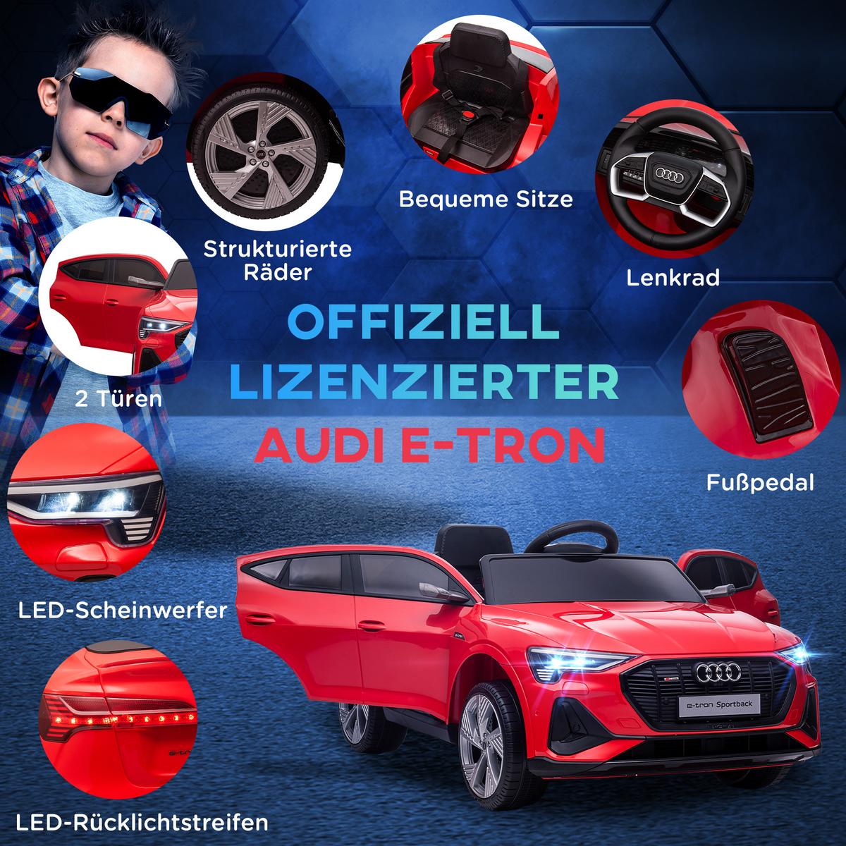 KINDER Elektroauto mit Fernbedienung, Musikfunktion, bis 5 km/h, Rot - Rot, Metall (108/60/47cm) - HOMCOM