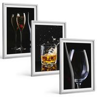 BILDER SET 3er Set - 40x60 cm Silberner Rahmen - Weingläser und Whiskygläser auf schwarzem Hintergrund - Silberfarben, Kunststoff (40/60cm) - TULUP