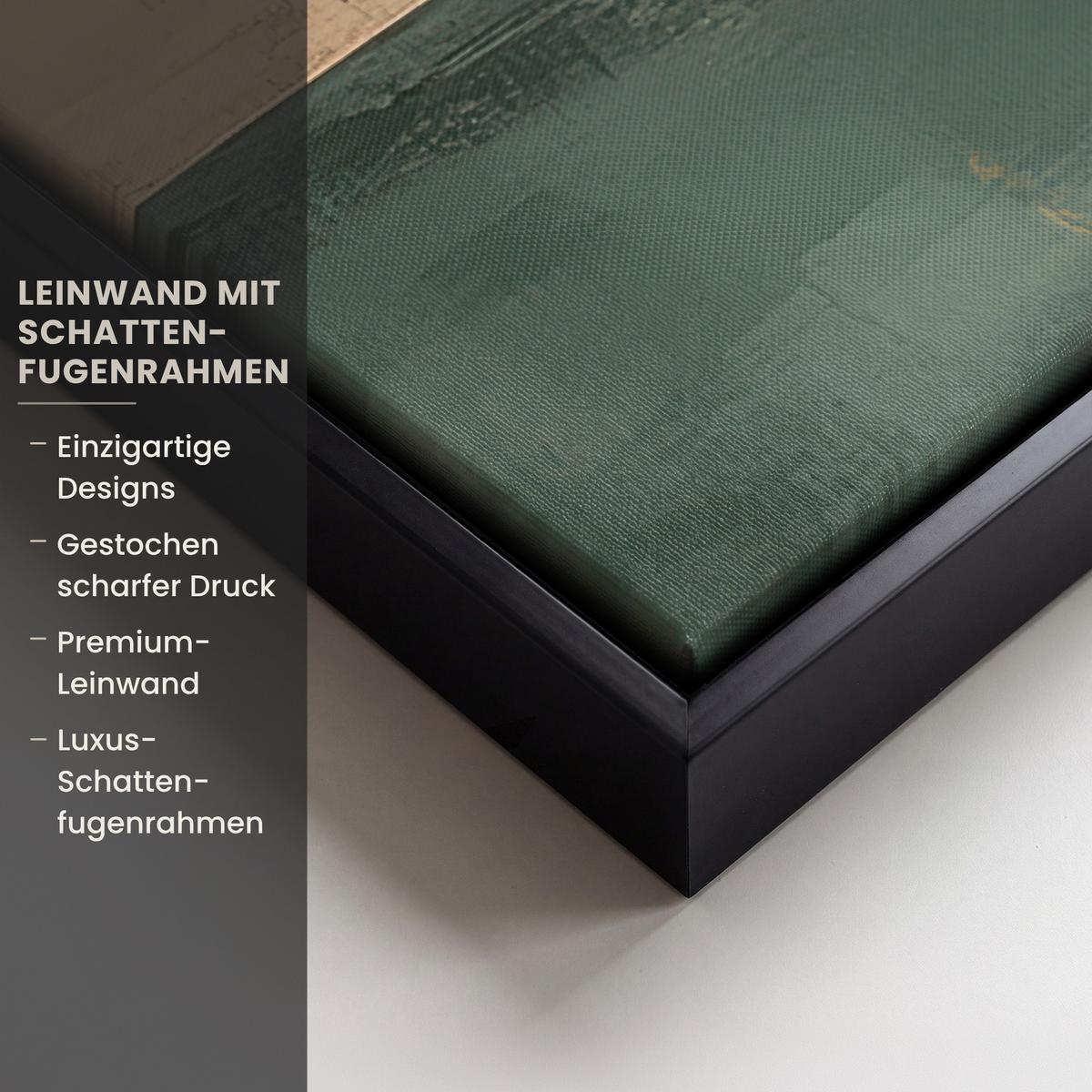 LEINWAND Bilder mit Rahmen - Abstrakt - Gold - Bronze - Grün - Formen - Modern - 100x70 - Multicolor, Textil (100/70cm) - MuchoWow