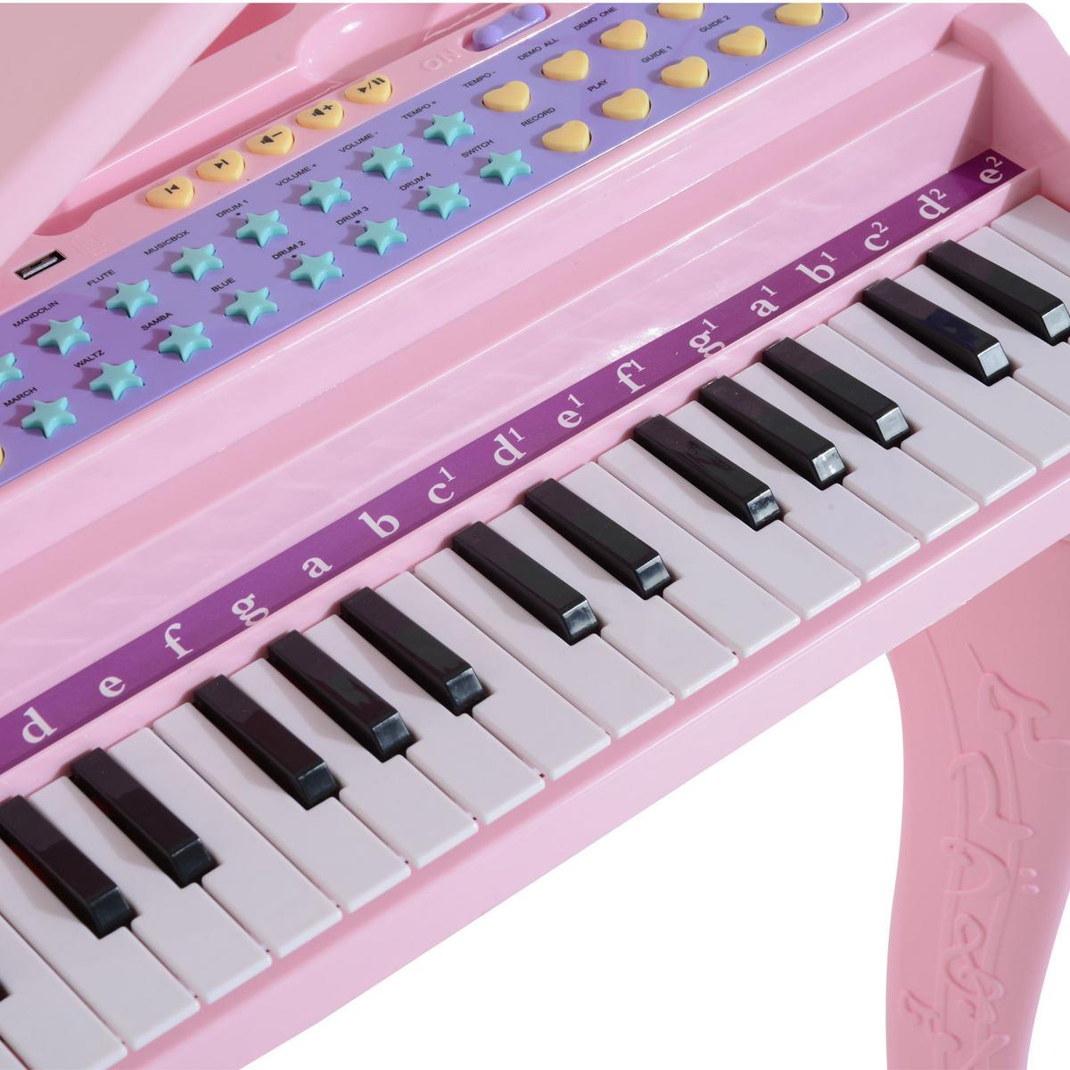 KINDER Klavier Piano Keyboard Musikinstrument MP3 USB 37 Tasten mit Hocker - Rosa, Kunststoff (39/69/48cm) - HOMCOM